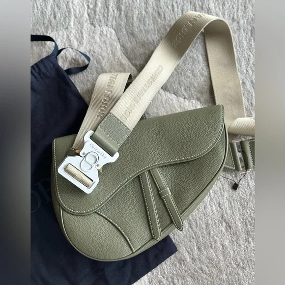 Saddle Bag, Khaki Grained Calfskin